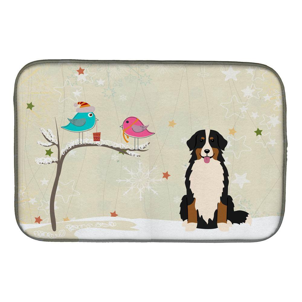 Caroline's Treasures 14 in. x 21 in. Multicolor Christmas Presents between Friends Bernese Mountain Dog Dish Drying Mat