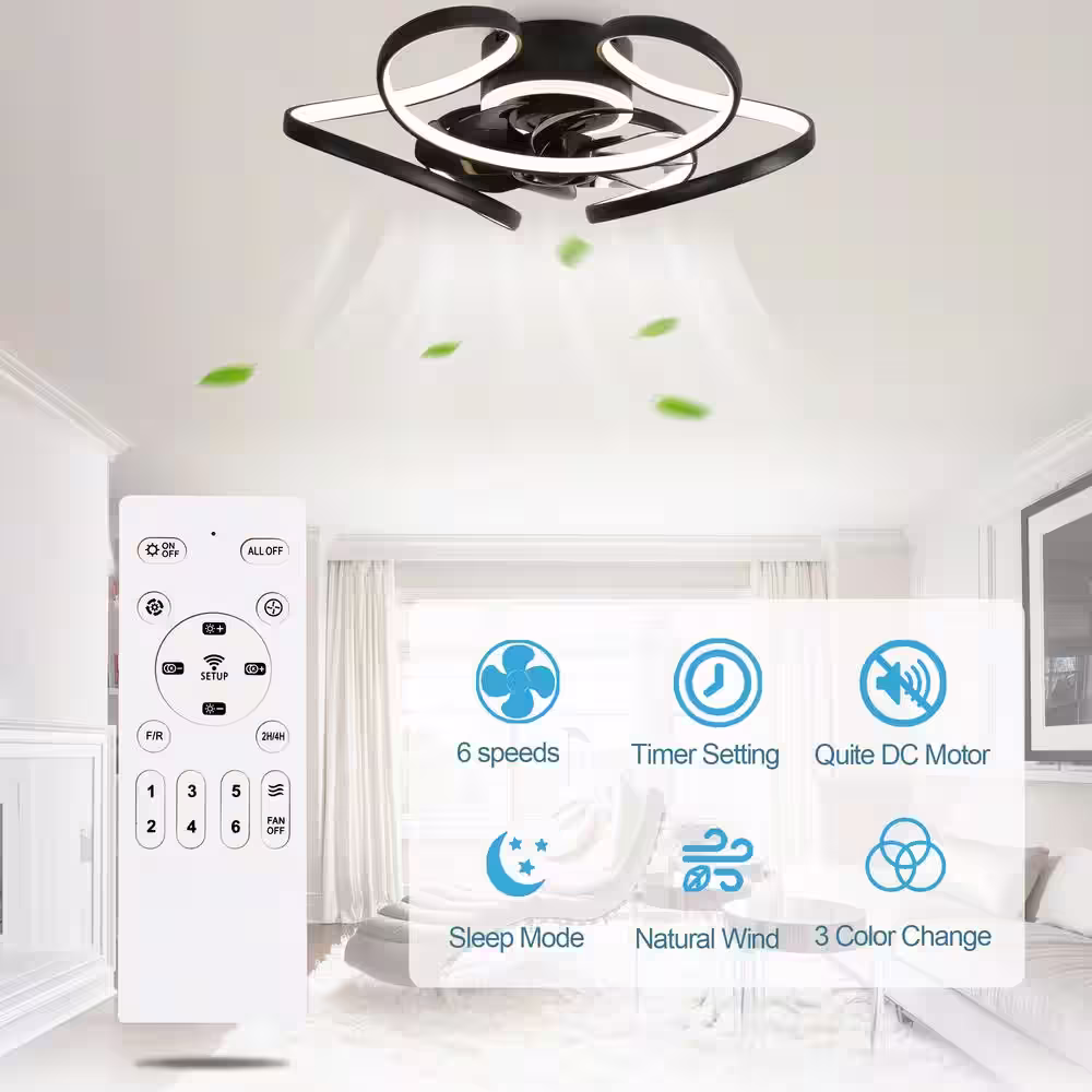 Oaks Aura 22 in. Integrated LED Indoor Black Flush Mount Ceiling Fan with Light, Low Profile Smart APP Remote Control Ceiling Fan
