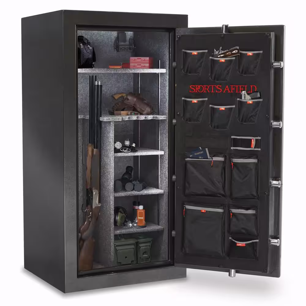 Sports Afield Haven 36-Gun Fire and Waterproof Biometric Lock Gun Safe, Metal Gray Gloss Metallic Finish