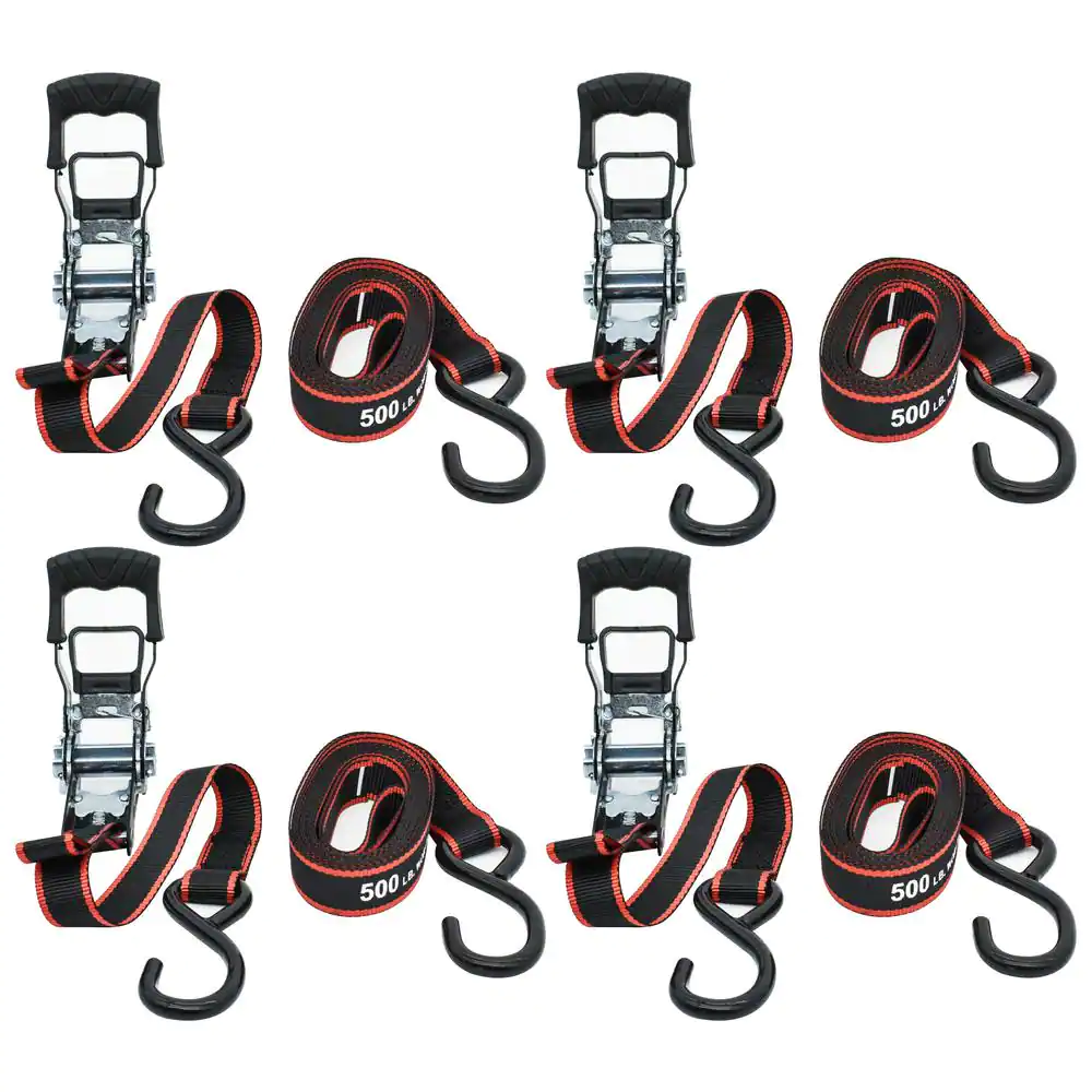 Husky 12 ft. x 1 in. Ratchet Tie-Down Straps with S-Hook (4-Pack)