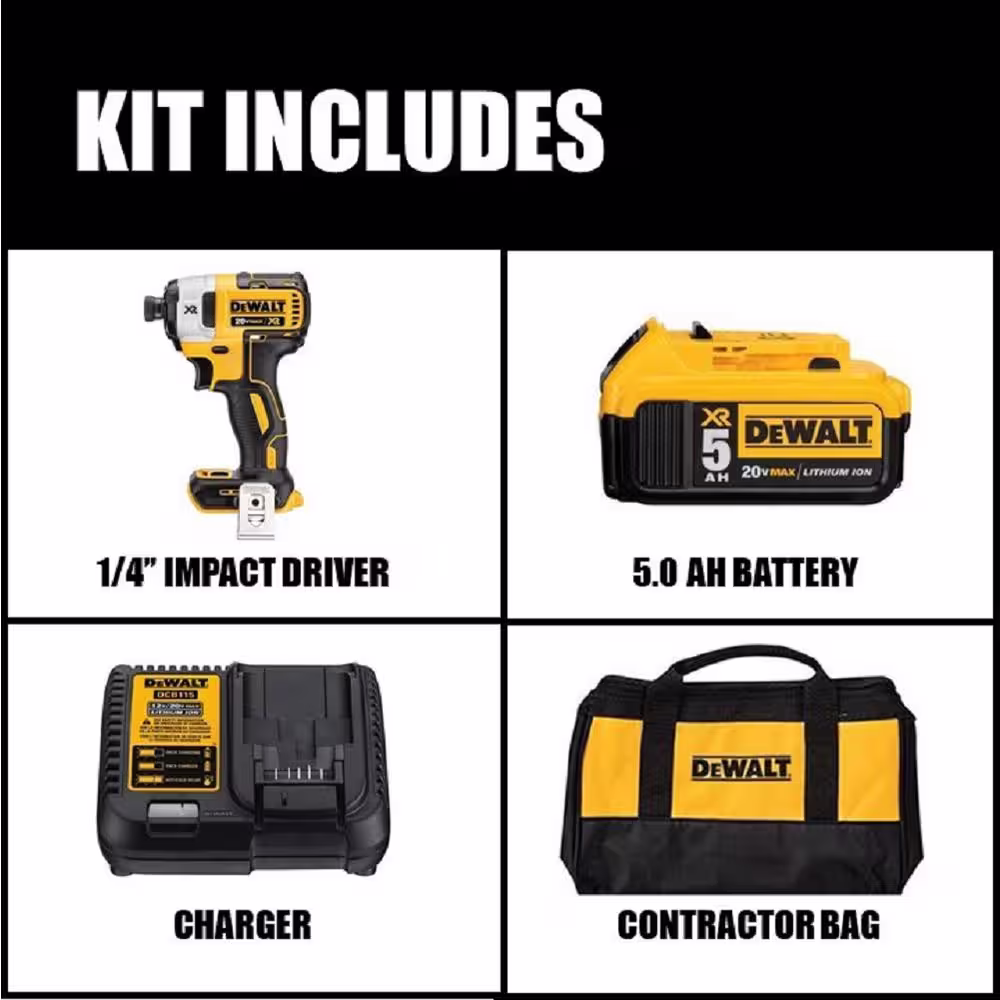 DEWALT 20V MAX XR Cordless Brushless 3-Speed 1/4 in. Impact Driver with (1) 20V 5.0Ah Battery and Charger