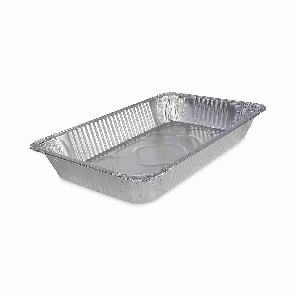 Boardwalk 12.81 in. x 20.75 in. Silver Disposable Aluminum Steam Table Pans, Full-Size Deep, Platters and Trays (50-Per Case)