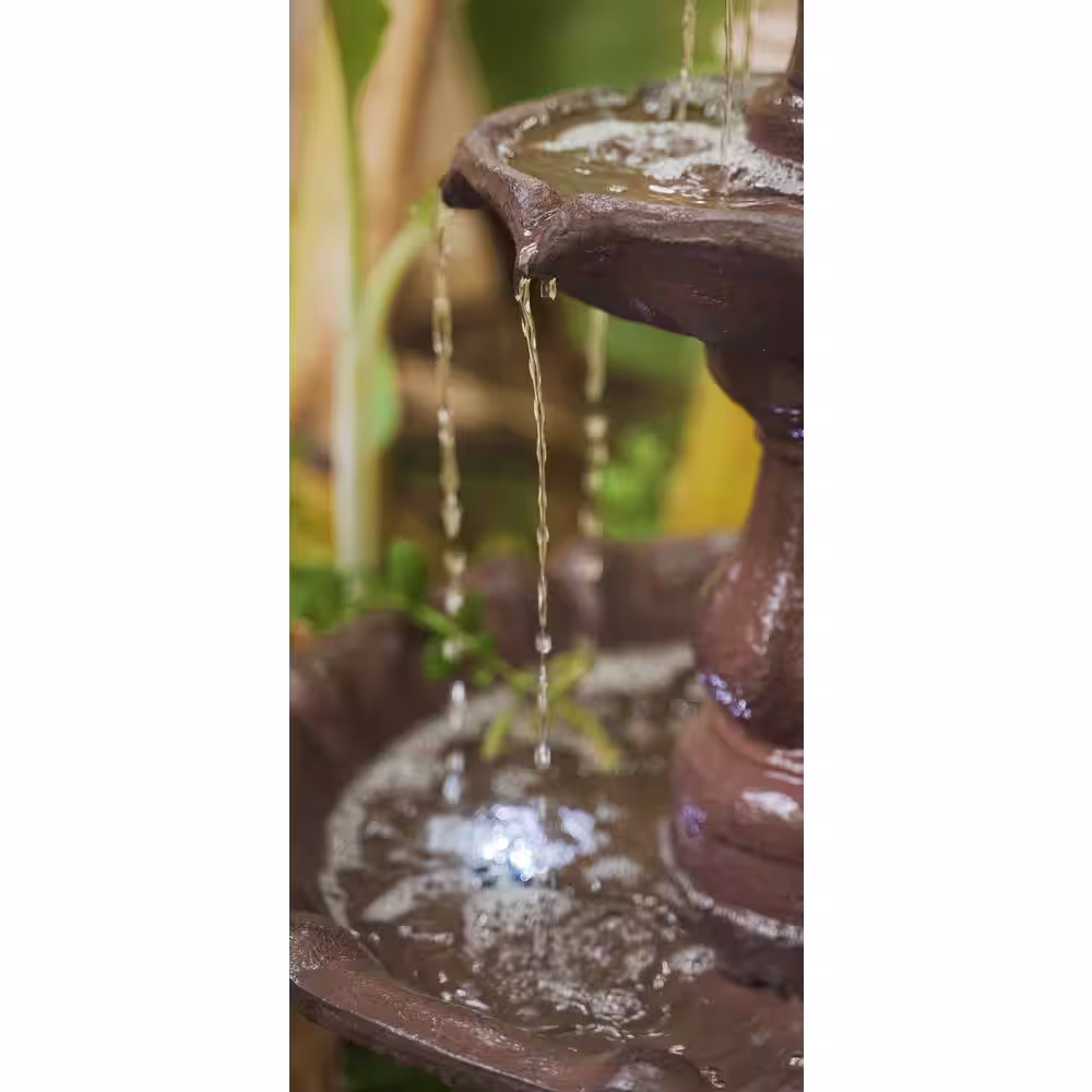 XBRAND 39 in. Tall, Brown 2-Tier Freestanding Waterfall Fountain, Outdoor Garden, Yard, Lawn, Porch Decor