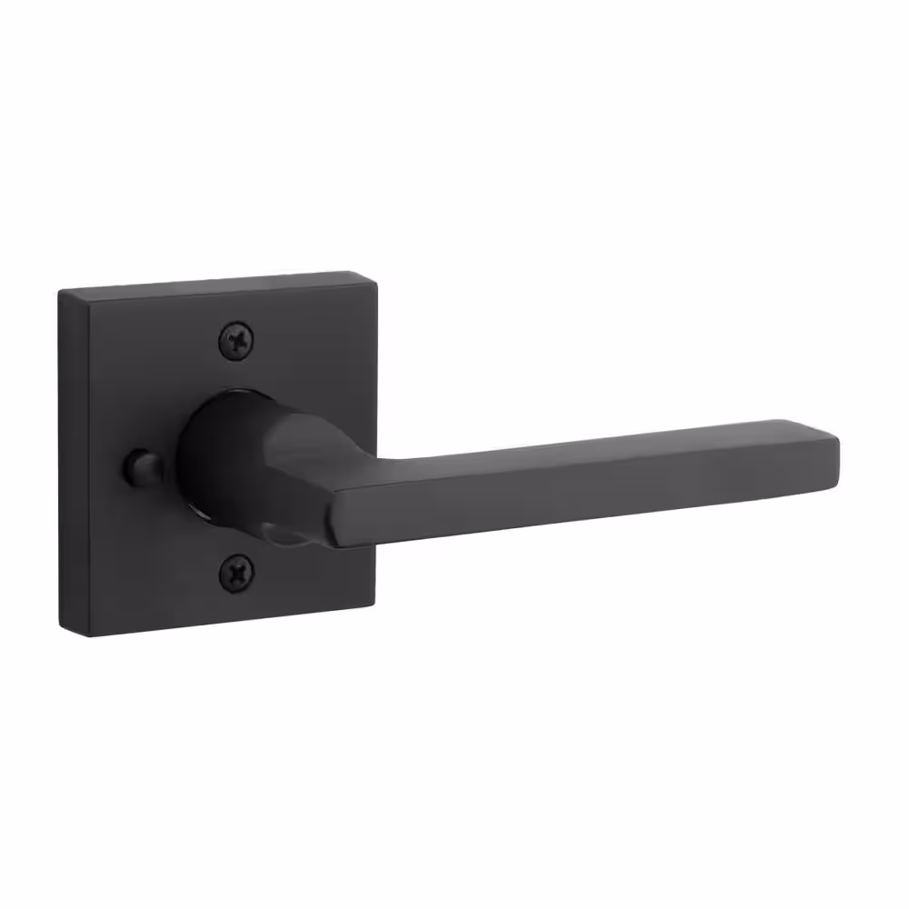 Baldwin Reserve Square Satin Black Bed/Bath Door Handle with Contemporary Square Rose