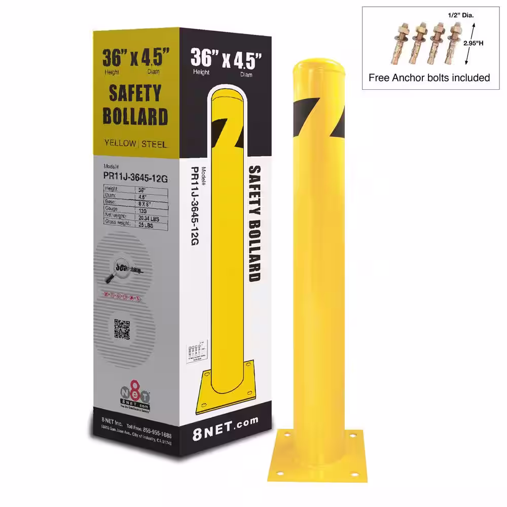 8Net 36 in. H x 4.5 in. Dia 12-Gauge Yellow Steel Pipe Safety Bollard