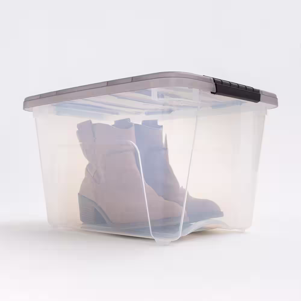 None 19 qt. Stack & Pull Clear Plastic storage Box, Lid Gray (Pack of 5)