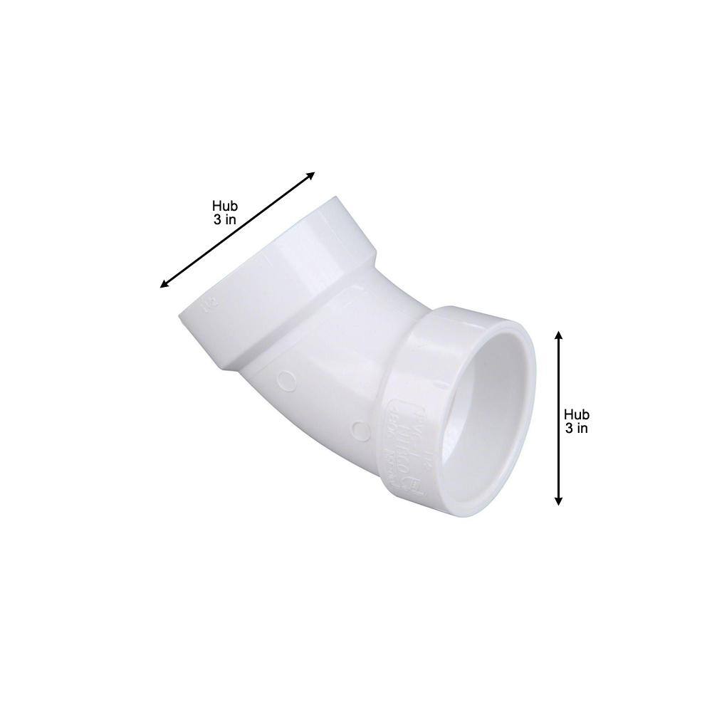 NIBCO 3 in. PVC DWV 45-Degree Hub x Hub Elbow