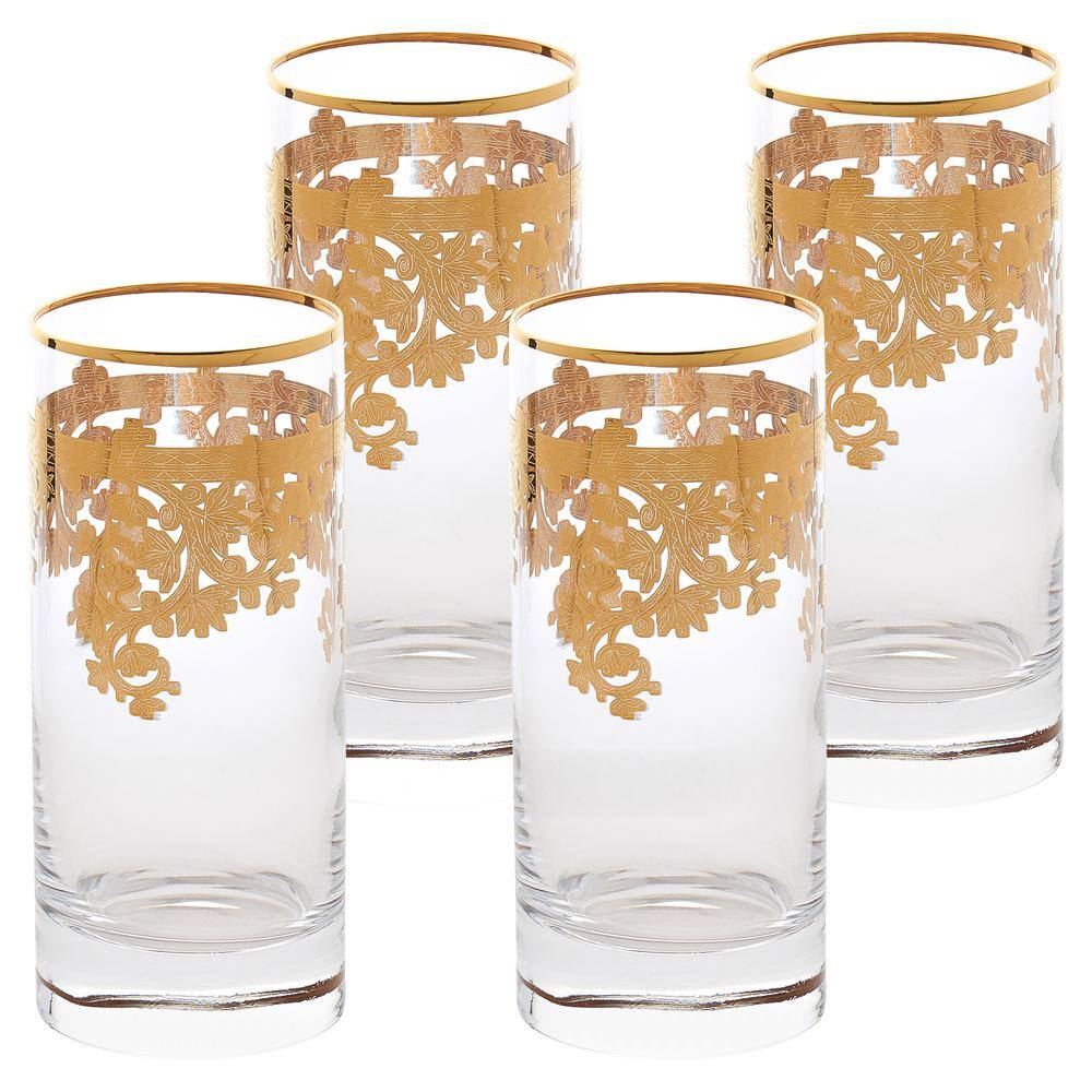 Lorren Home Trends Embellished 24K Gold Crystal High Ball Tumbler (Set of 4)