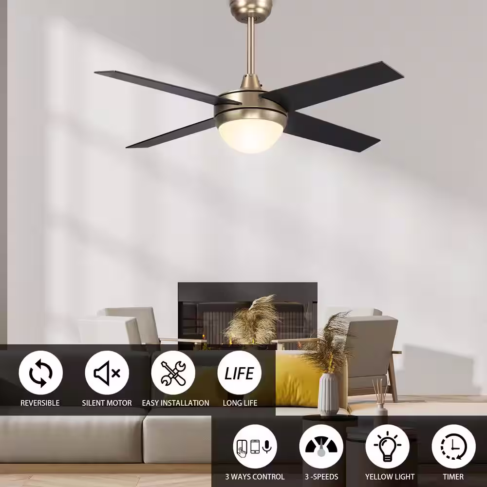 CARRO Nova 48 in. Integrated LED Indoor Gold Smart Ceiling Fan with Light Kit and Wall Control, Works with Alexa/Google Home