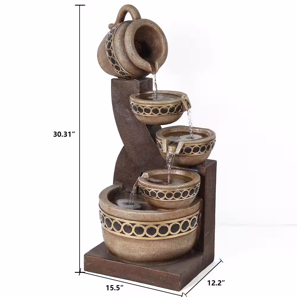 LuxenHome Polyresin Cascading Pitchers Outdoor Fountain