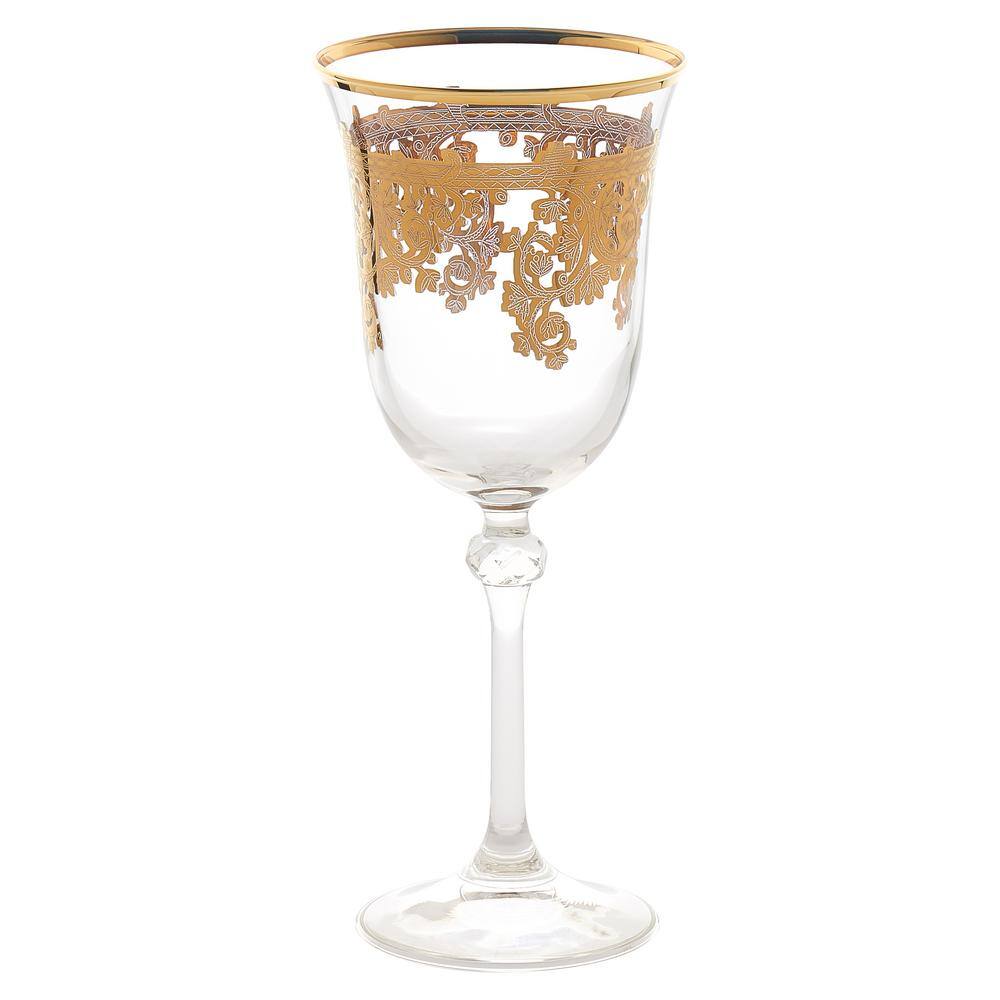 Lorren Home Trends Embellished 24K Gold Crystal Red Wine Goblets Made in Italy (Set of 4)