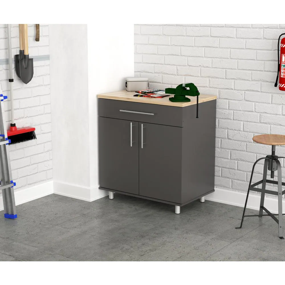 Inval KRATOS 31.5 in. W x 34.65 in. H x 19.69 in. D 2-Shelves Wood Garage Storage Freestanding Cabinet in Dark Gray/Maple