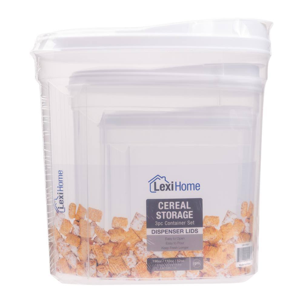 None Plastic 3-Piece Cereal Dispenser Set with White Lids - Dry Food Storage Containers