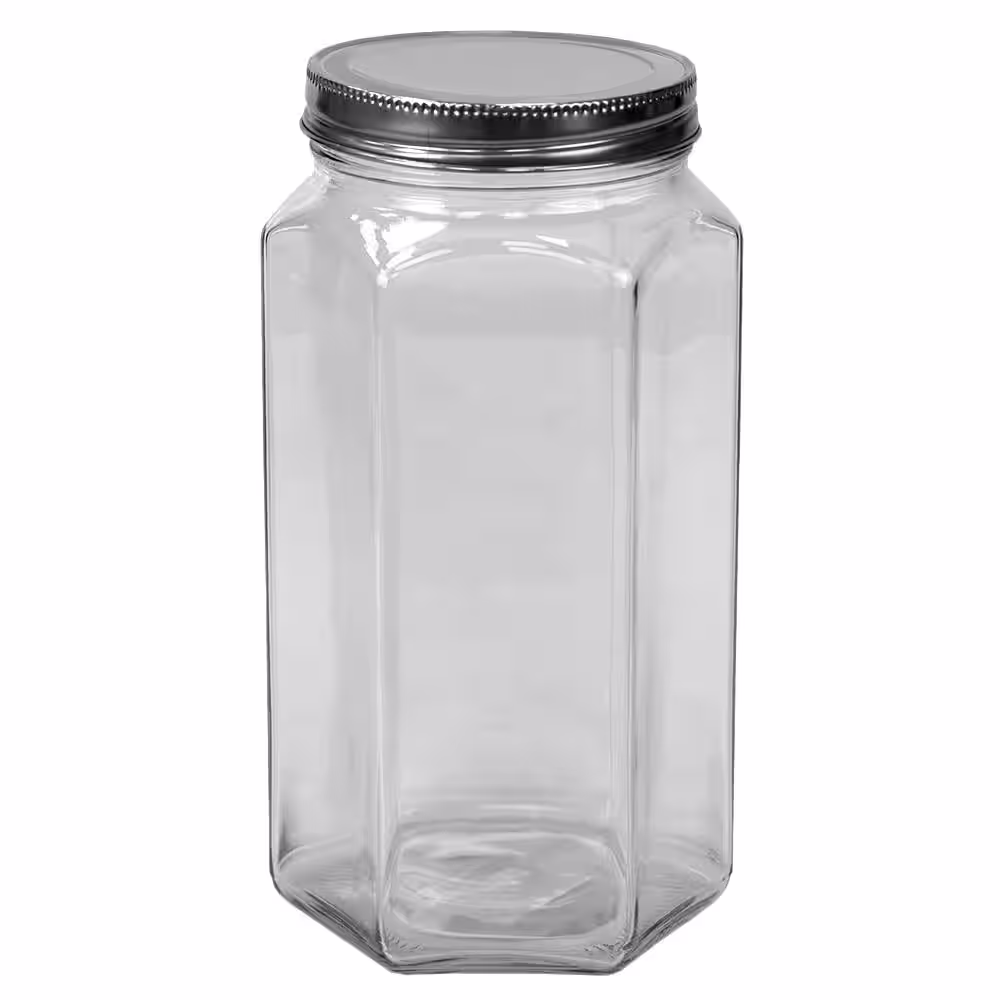 Home Basics 51 oz. Large Hexagon Clear Glass Canister