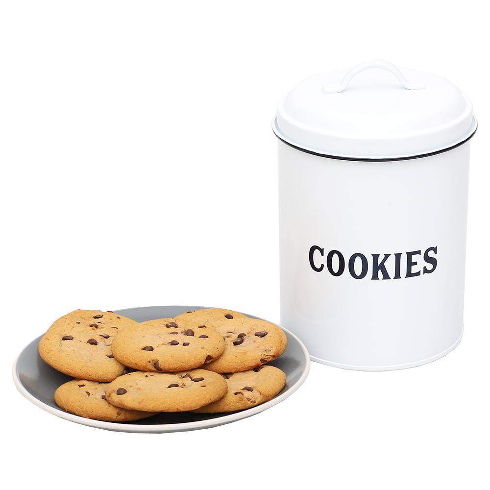 Home Basics Countryside Cookies Metal Canister with Top and Handle, White