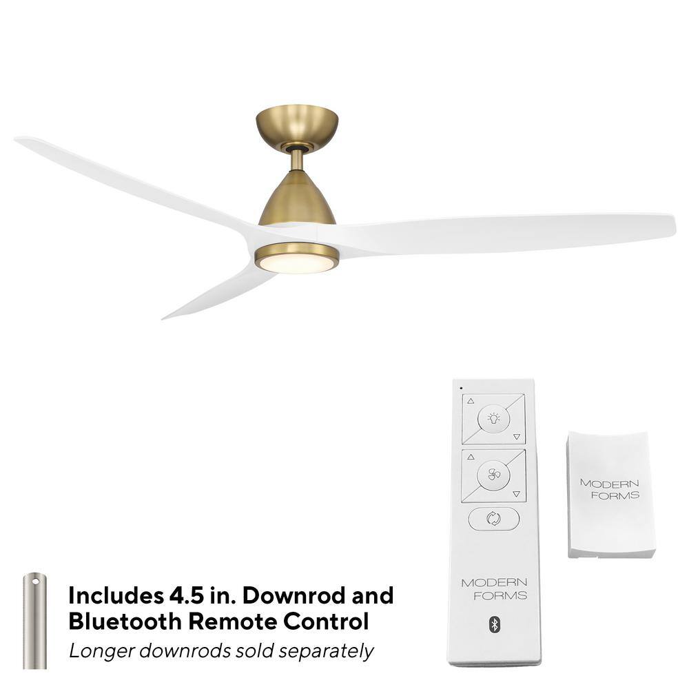 Modern Forms Skylark 62 in. Integrated LED Indoor/Outdoor 3-Blade Smart Ceiling Fan in Soft Brass Matte White with 3000K and Remote