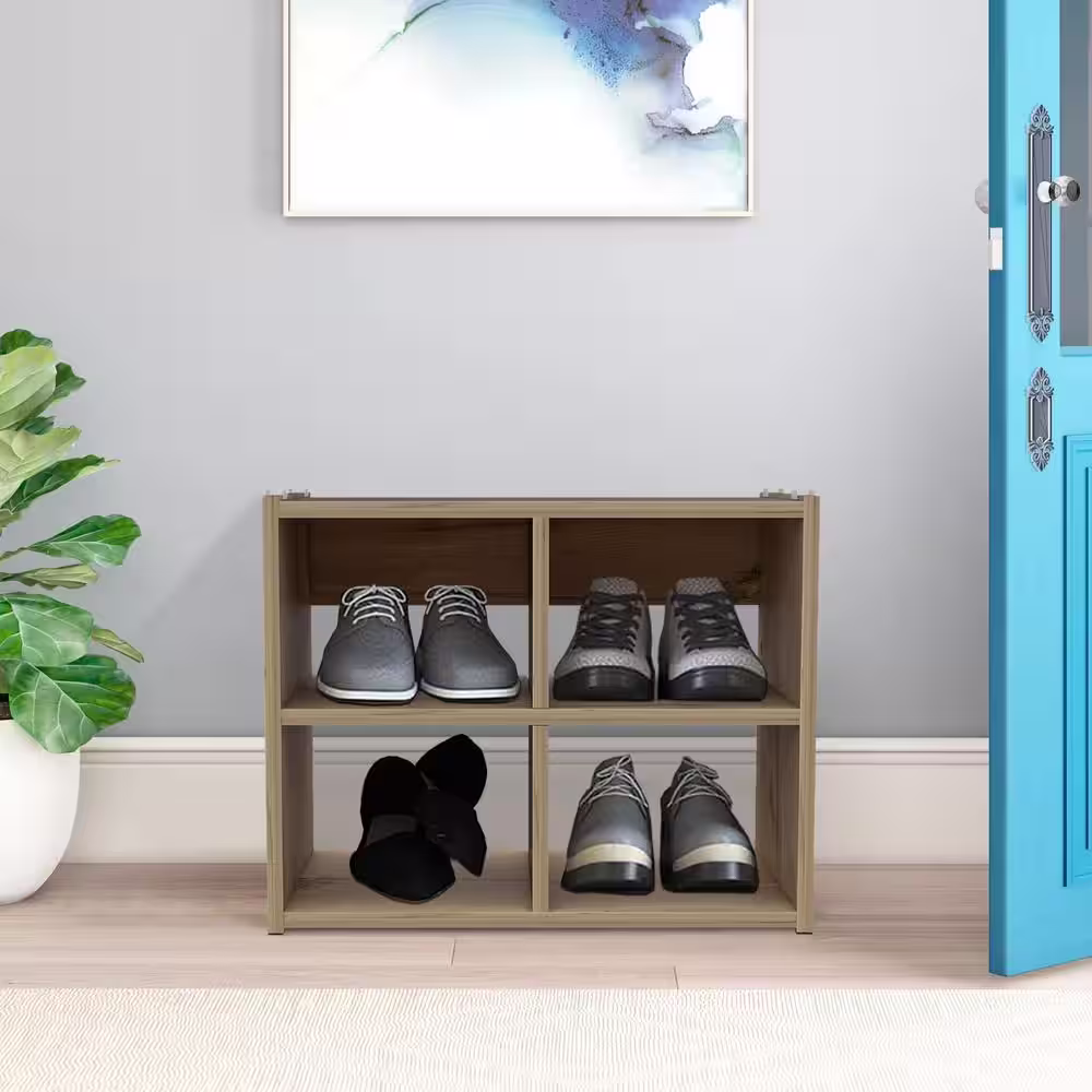 Siavonce 15.98 in. H 4 Shoe-Pairs Compartment Rectangle Entryway Shoe Rack Light Grey