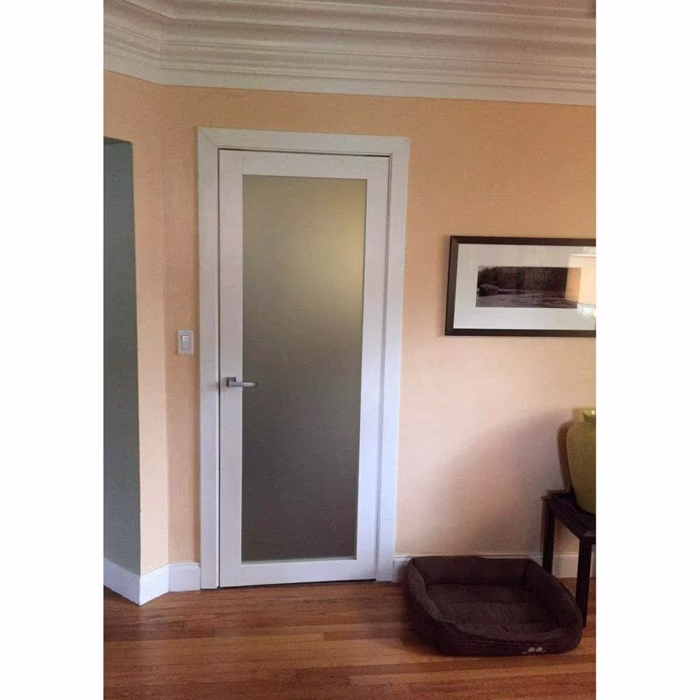 Sartodoors 24 in. x 80 in. Single Panel No Bore Frosted Glass White Finished Pine Wood Interior Door Slab