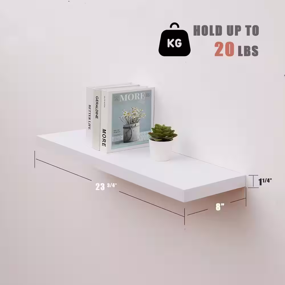 None 23.6 in. W x 8 in. D Wood Floating Decorative Wall Shelf (Set of 2)
