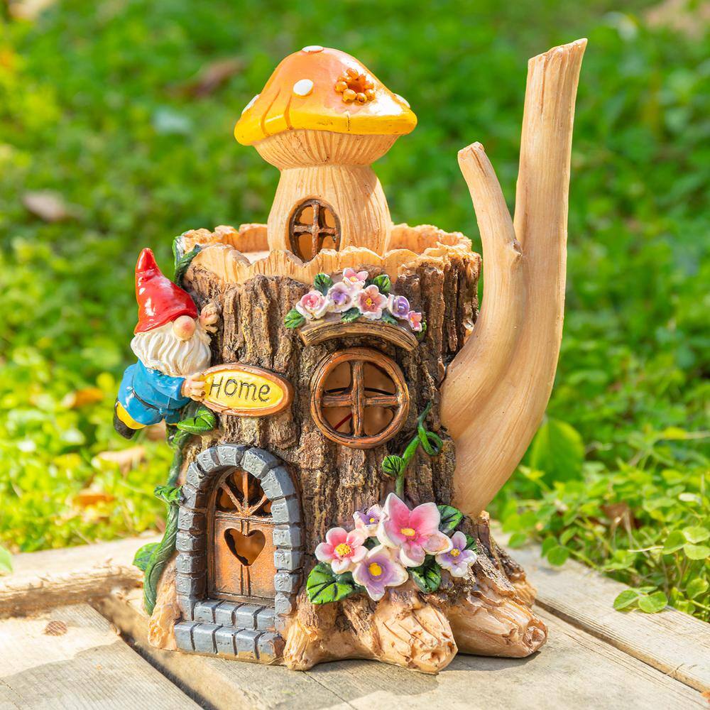 None 11 in. Tall Garden Gnome Statue Fairy Mushroom House with LED Light, Housewarming Gift for Garden Patio Lawn
