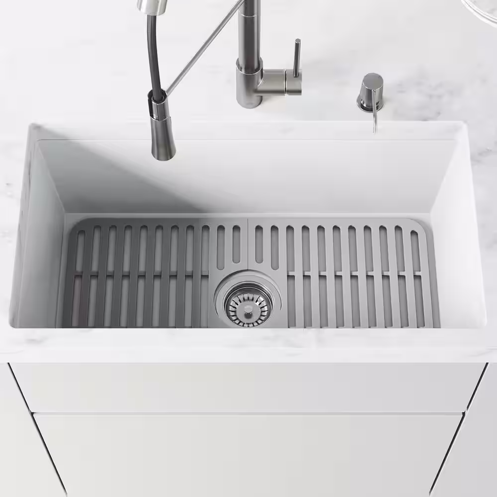 VIGO 25 in. Silicone Kitchen Sink Protective Bottom Grid For Single Basin Sink in Gray