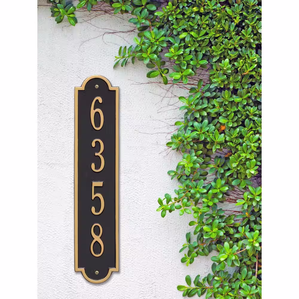 Whitehall Products Richmond Standard Rectangular Black/Gold Wall 1-Line Vertical Address Plaque