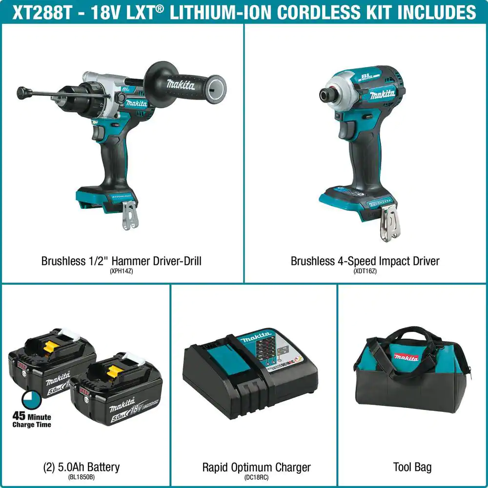 Makita 18V LXT Lithium-Ion Brushless Cordless Combo Kit 5.0 Ah (2-Piece)