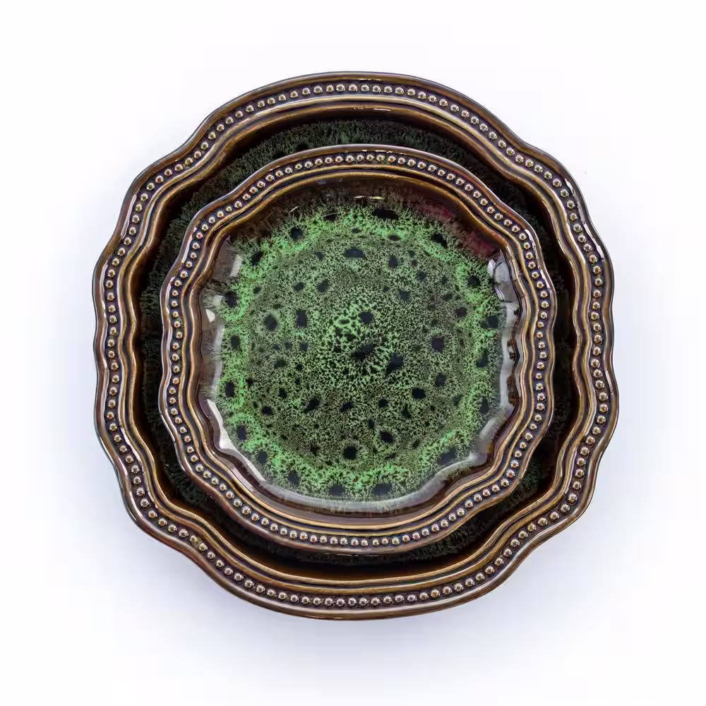 Elama 16-Piece Jade Waves Green Stoneware Dinnerware Set (Service for 4)