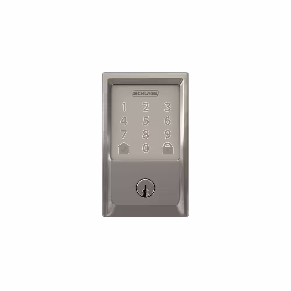 Schlage Century Encode Smart Wifi Door Lock with Alarm and Latitude handle Handleset in Satin Nickel