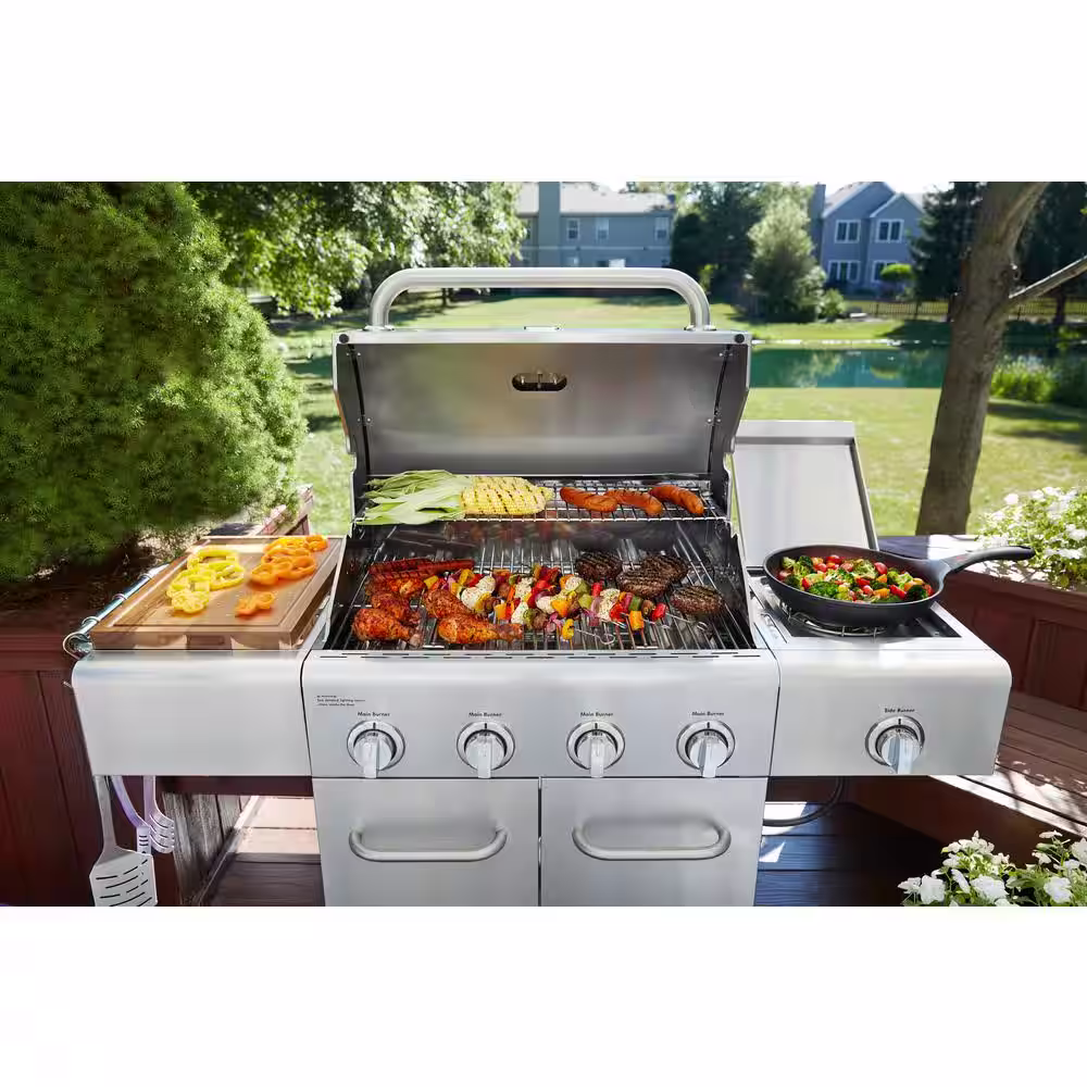 KENMORE 4 Burner Propane Gas Grill in Stainless Steel with Side Burner