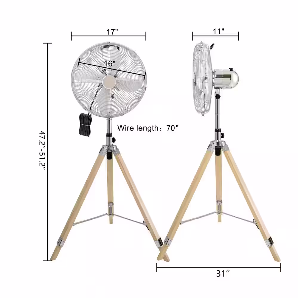 Amucolo Adjustable-Height 51 .2 in. Tripod Oscillating Pedestal Fan, 3 Speeds