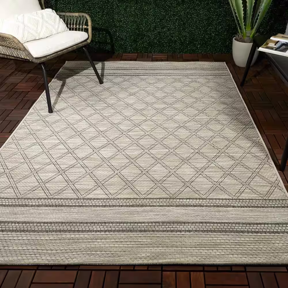 Home Decorators Collection Traverse Gray 8 ft. x 10 ft. Trellis Polypropylene Area Rug