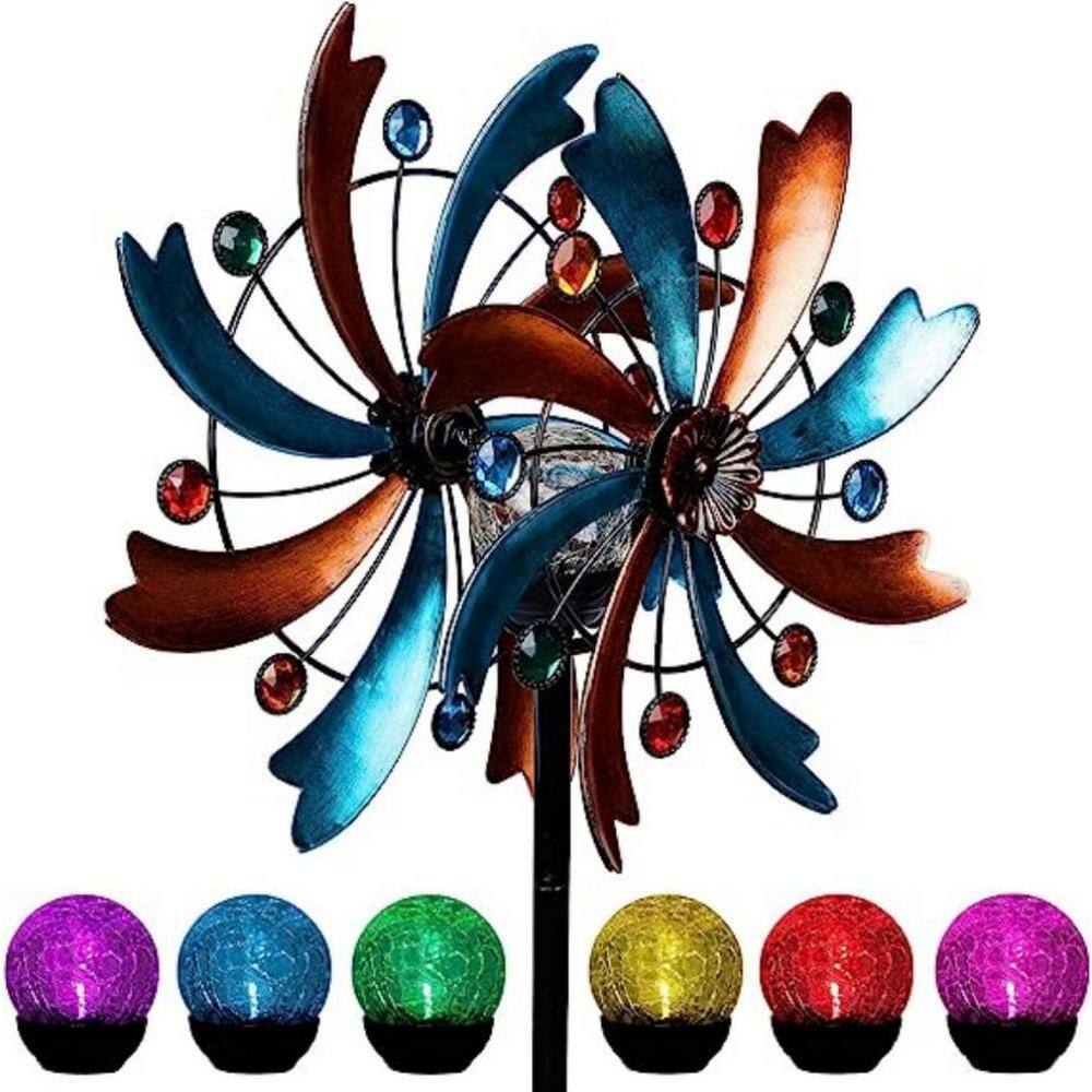 None 56.3 in. Solar Wind Spinner, Outdoor Metal Stake Yard Spinners, Garden Wind Catcher Wind Mills