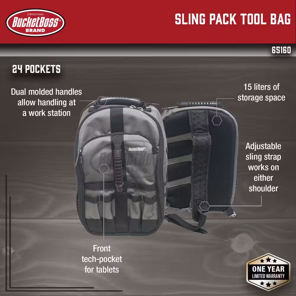 BUCKET BOSS 10.5 in. Sling Pack Tool Bag Back Pack