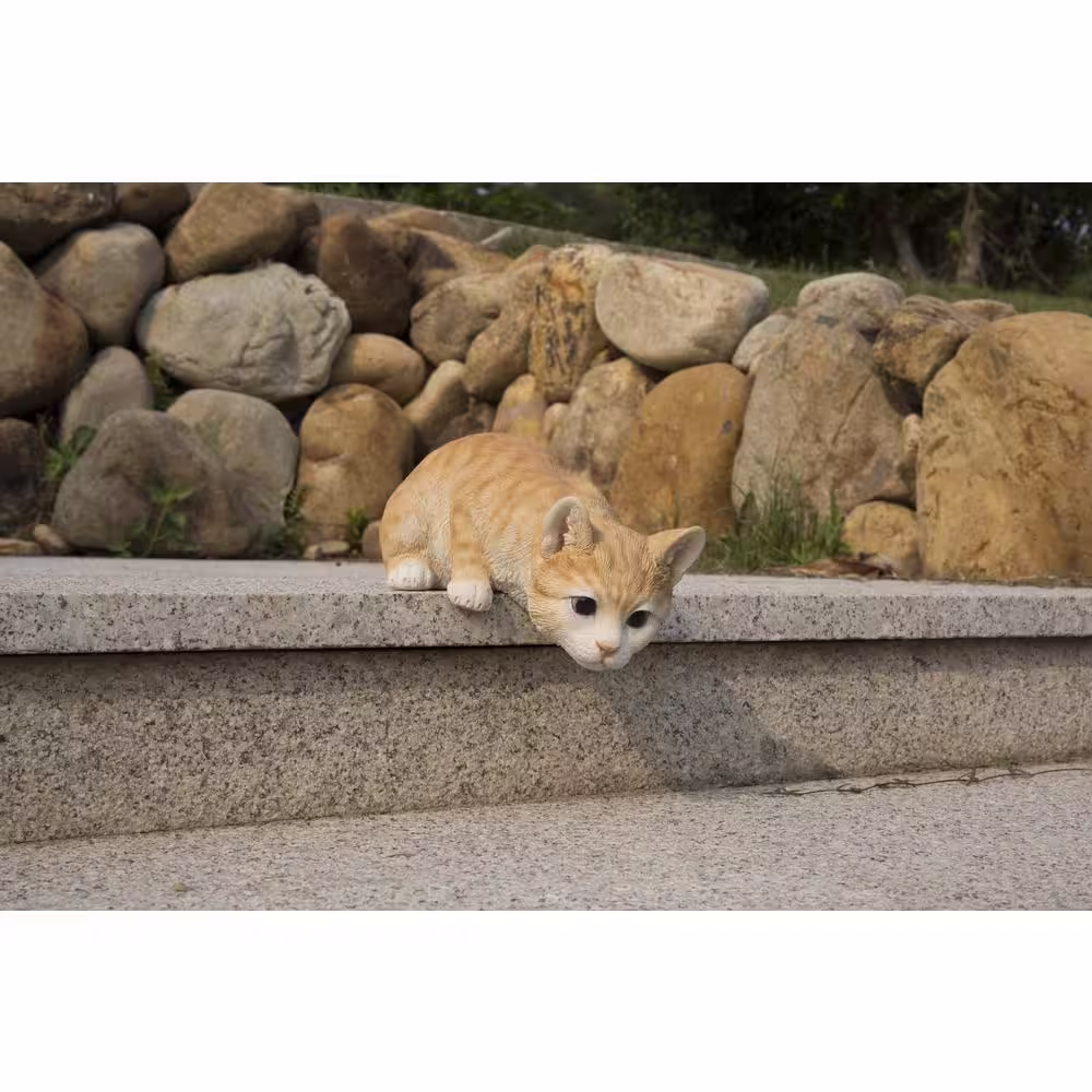 Hi-Line Gift Orange Tabby Cat Looking Over Ledge Statue
