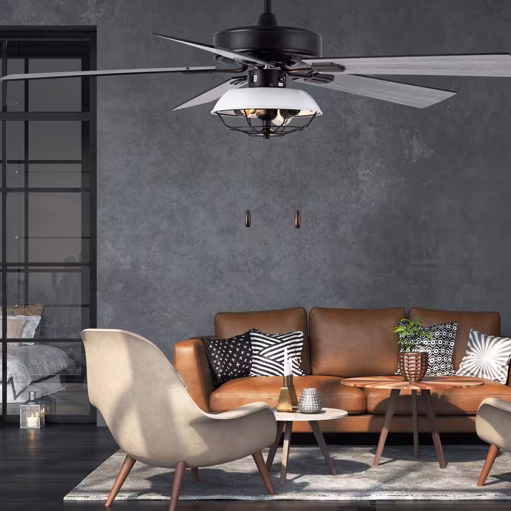 River of Goods 52 in. Indoor Black Harrow Industrial Style Ceiling Fan with Light Kit