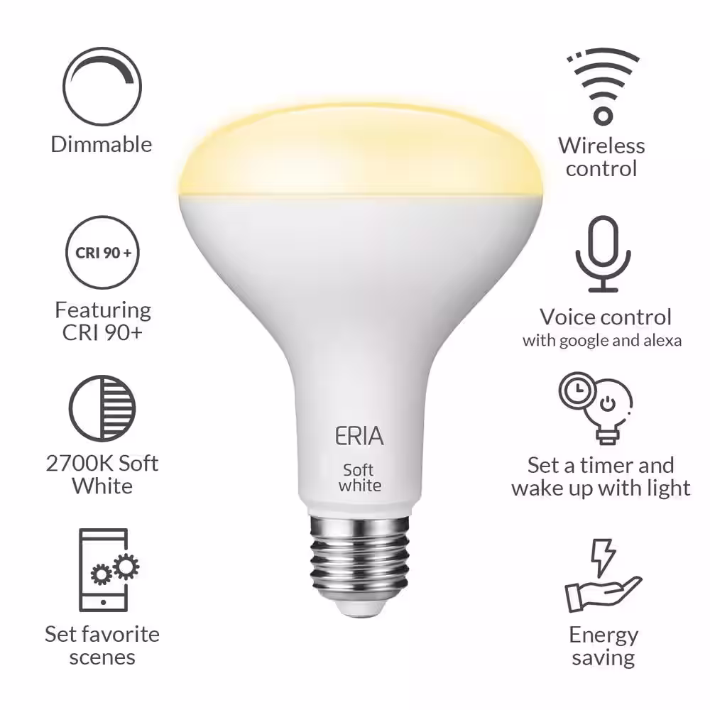 AduroSmart ERIA 65-Watt Equivalent BR30 Dimmable CRI 90+ Wireless Smart LED Flood Light Bulb Soft White