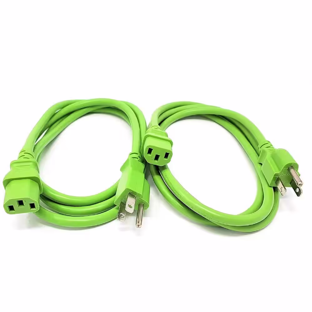 Micro Connectors, Inc 6 ft. UL Approved 18 AWG 10 Amp Power Cord (NEMA 5-15P/C13) Green (2-Pack)