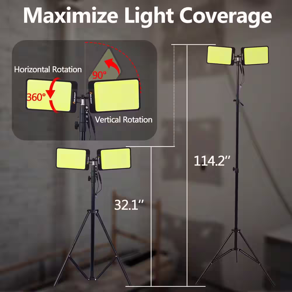 None 11200 Lumens Dual-Head Tripod Lights Construction, LED Work Light with Stand, Portable Outdoor Light, Remote, Waterproof
