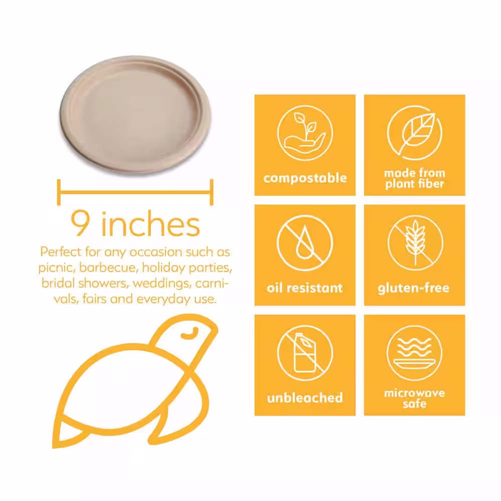 None 9 in. Unbleached Bamboo Compostable Disposable Paper Plates