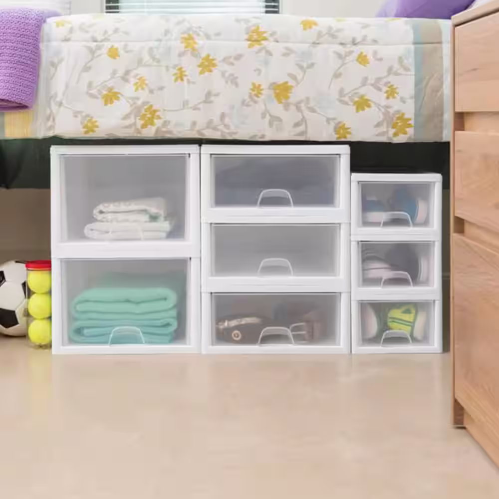 Sterilite 27-Qt. Plastic Storage Bin with One Drawer in Clear and White (8-Pack)