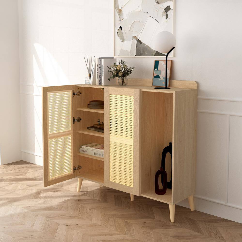 None Pythia Oak Storage Cabinet With 2-Pannel Doors, 3-Adjustable Inner Shelves and 1-Open Cabinet