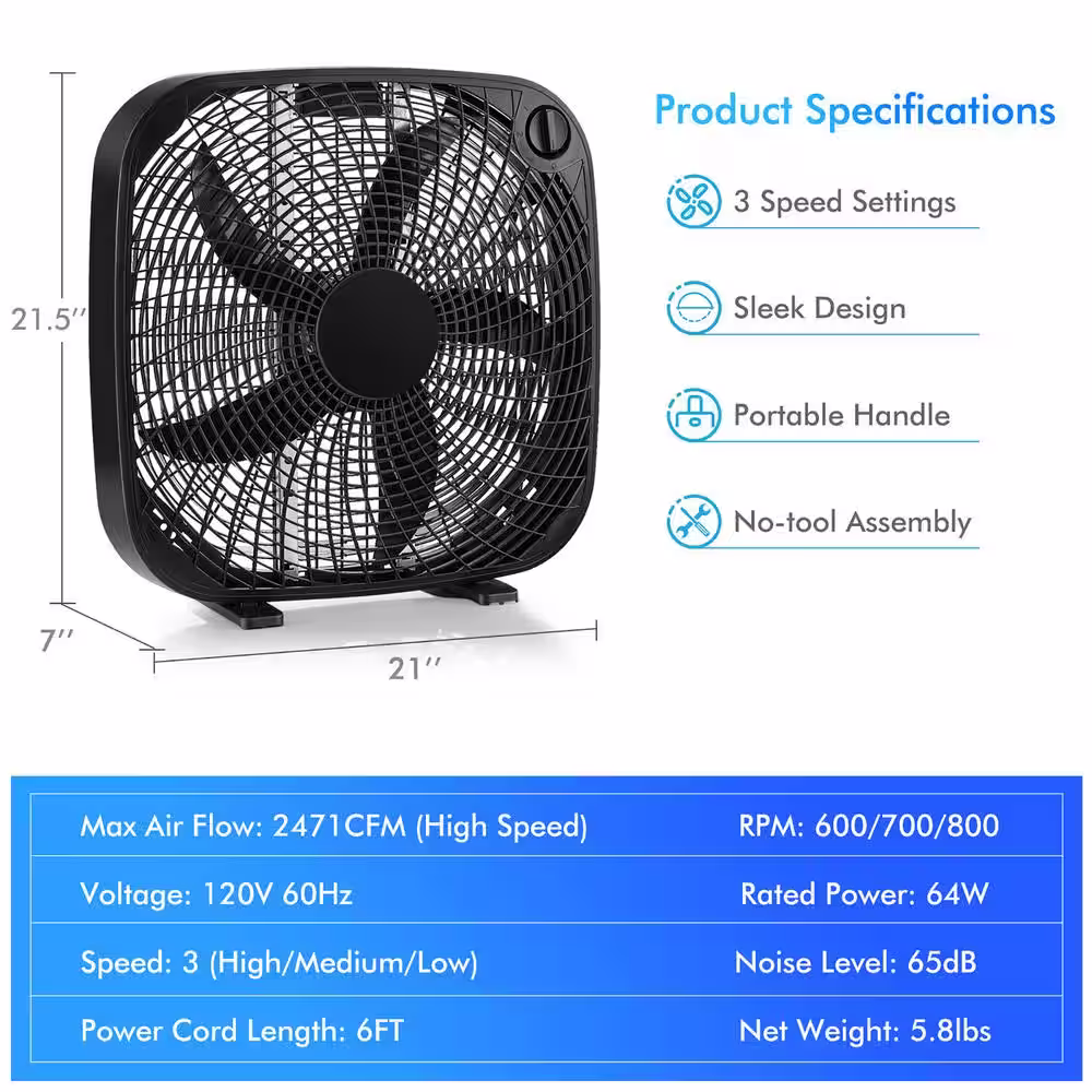 Costway 20 in. 3-Speed Personal Fan Portable Floor Window Fan with Knob Control