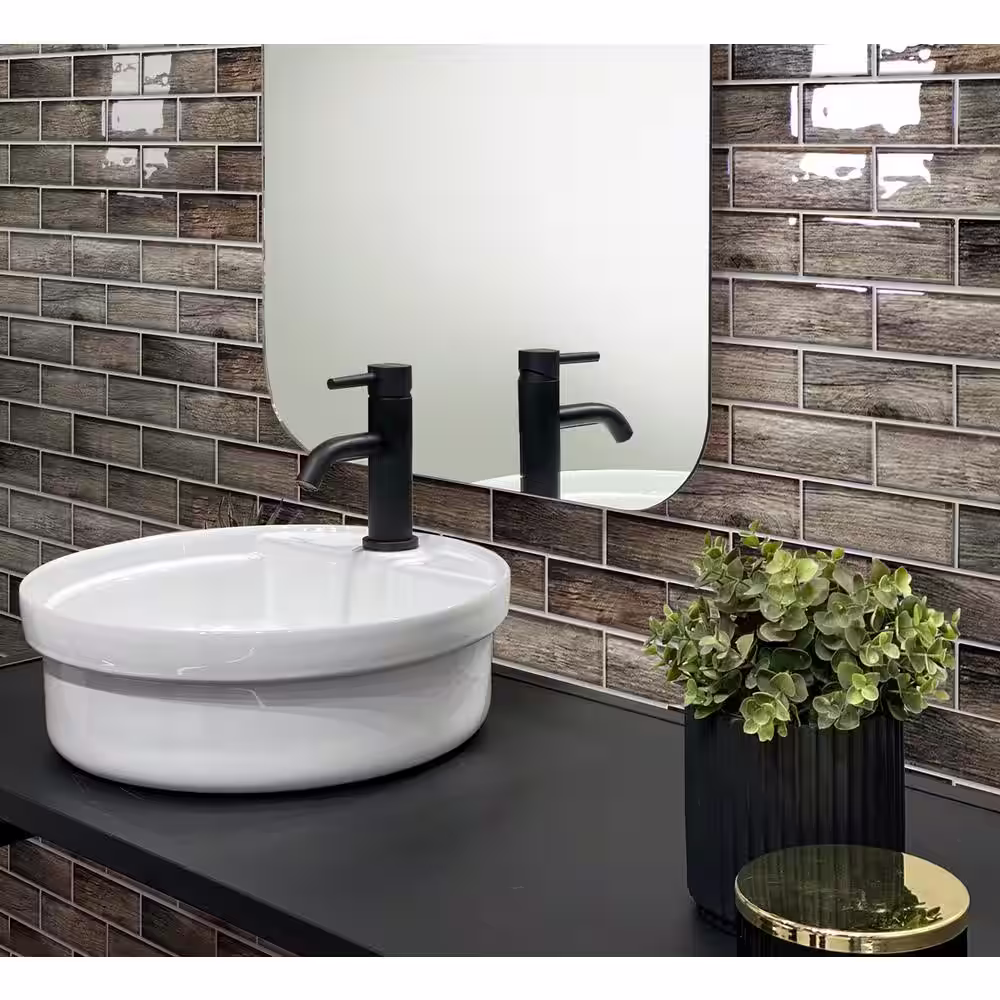 Apollo Tile Brown 11.8 in. x 11.8 in. Polished Glass Subway Mosaic Tile (4.83 sq. ft./Case)