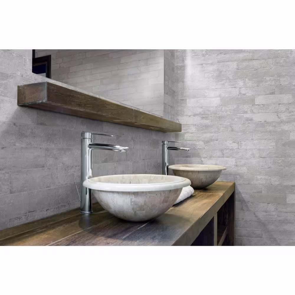 EMSER TILE Brique Silver 2.36 in. x 9.84 in. Matte Subway Porcelain Floor and Wall Tile (5.152 sq. ft./Case)