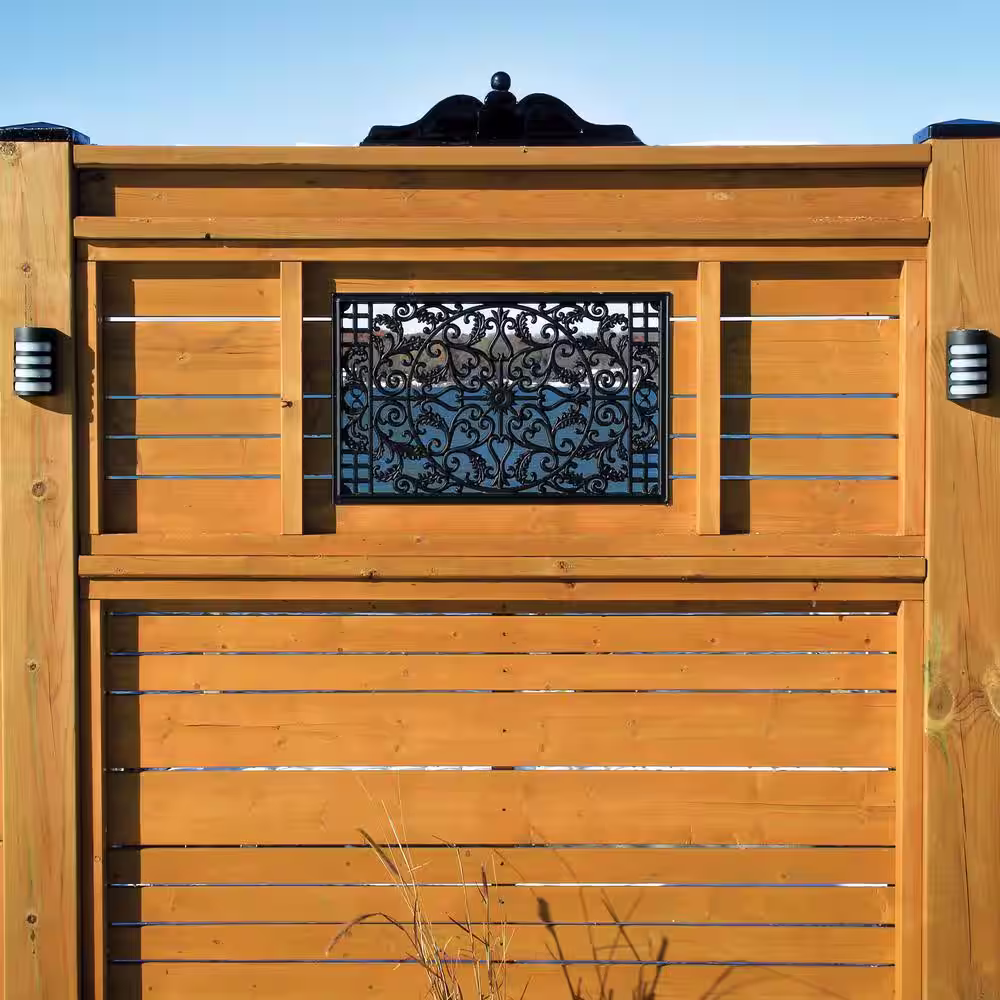 NUVO IRON 15 in. x 24 in. Black Cast Aluminum Rectangular Insert for Wooden Gate or Fence