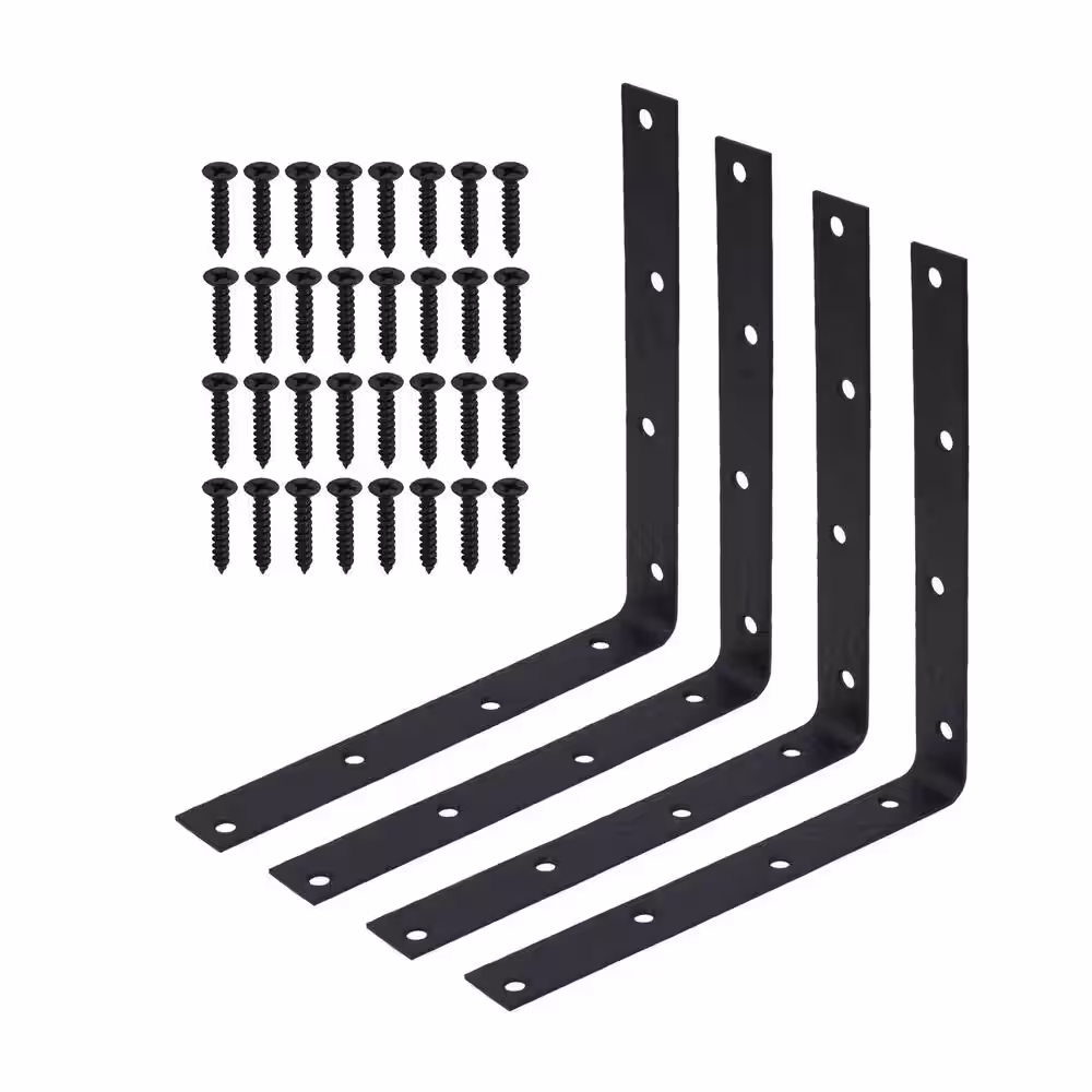Everbilt 10 in. Black Hammered Corner Brace (4-Pack)