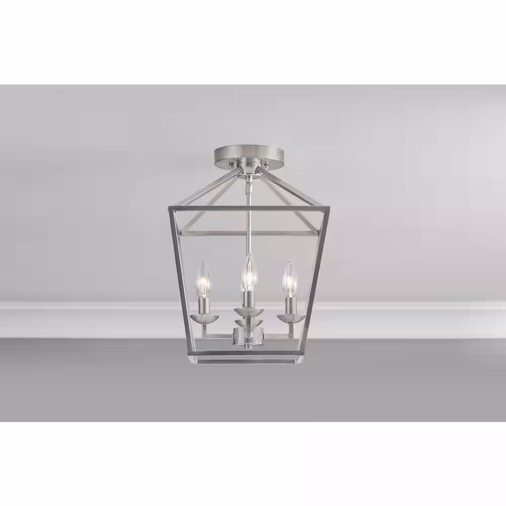 Home Decorators Collection Weyburn 16.5 in. 4-Light Brushed Nickel Farmhouse Semi-Flush Mount Ceiling Light Fixture with Caged Metal Shade
