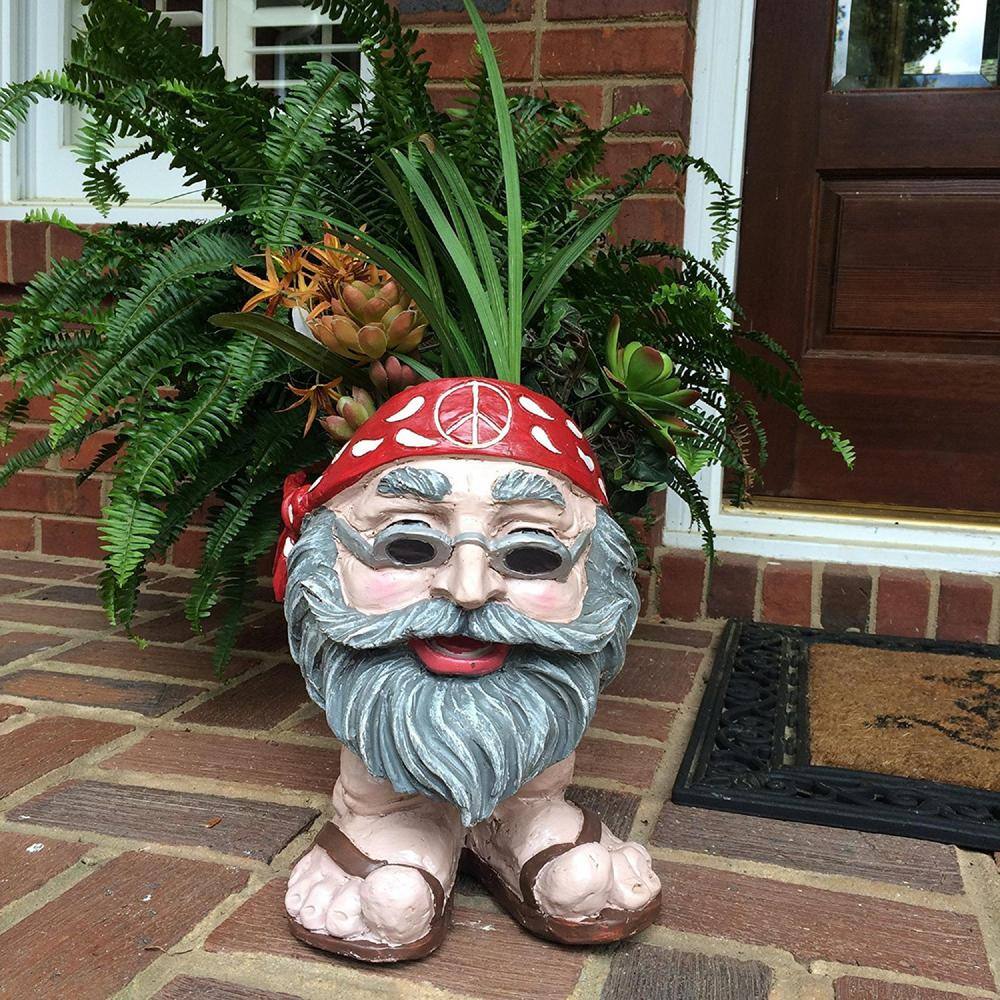 HOMESTYLES 13 in. H Hippie Jerry Painted Muggly Face Planter in Groovy 1960's Attire Statue Holds 4 in. Pot