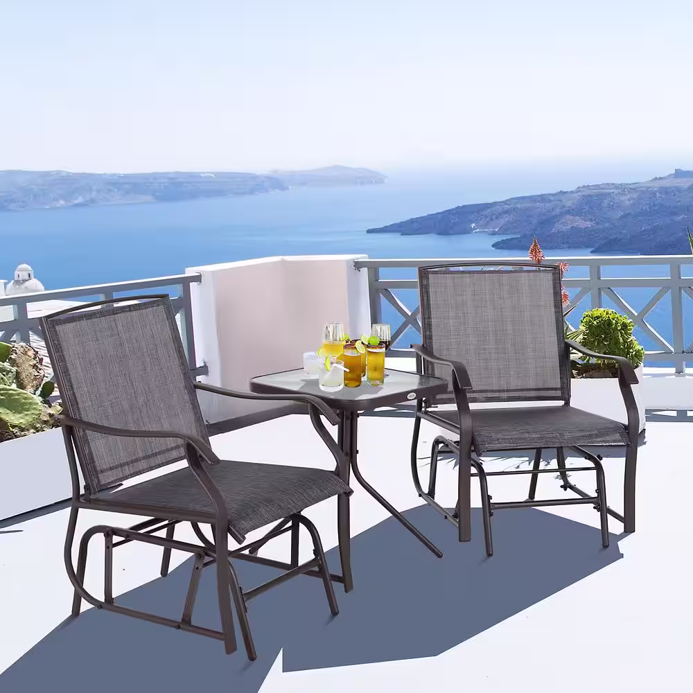 Outsunny 3-Piece Metal Patio Conversation Set with Glider Chairs & Middle Table